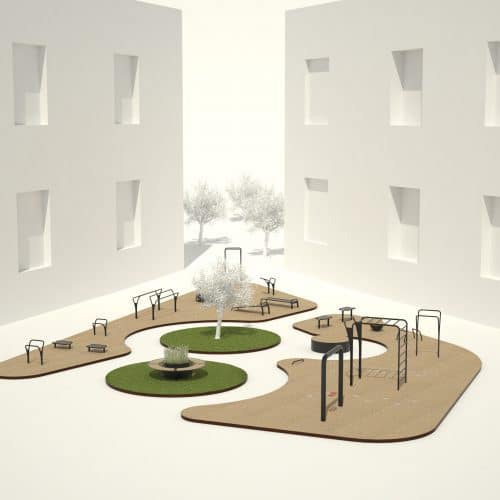 3D visualisering af områder med træningsredskaber til boligkomplekser